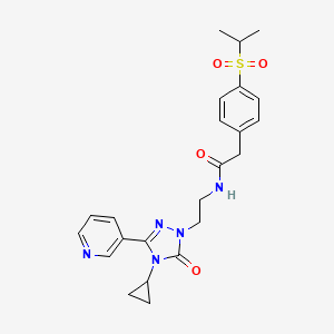 molecular formula C23H27N5O4S B2960669 N-(2-(4-cyclopropyl-5-oxo-3-(pyridin-3-yl)-4,5-dihydro-1H-1,2,4-triazol-1-yl)ethyl)-2-(4-(isopropylsulfonyl)phenyl)acetamide CAS No. 1798484-50-0