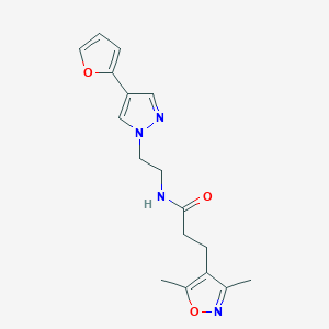 molecular formula C17H20N4O3 B2960671 3-(3,5-dimethylisoxazol-4-yl)-N-(2-(4-(furan-2-yl)-1H-pyrazol-1-yl)ethyl)propanamide CAS No. 2034351-72-7