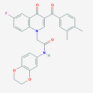 molecular formula C28H23FN2O5 B2960678 N-(2,3-dihydro-1,4-benzodioxin-6-yl)-2-[3-(3,4-dimethylbenzoyl)-6-fluoro-4-oxoquinolin-1-yl]acetamide CAS No. 866339-96-0