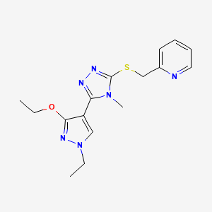 molecular formula C16H20N6OS B2960703 2-(((5-(3-ethoxy-1-ethyl-1H-pyrazol-4-yl)-4-methyl-4H-1,2,4-triazol-3-yl)thio)methyl)pyridine CAS No. 1013787-62-6