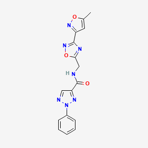 molecular formula C16H13N7O3 B2960706 N-((3-(5-methylisoxazol-3-yl)-1,2,4-oxadiazol-5-yl)methyl)-2-phenyl-2H-1,2,3-triazole-4-carboxamide CAS No. 2034375-38-5