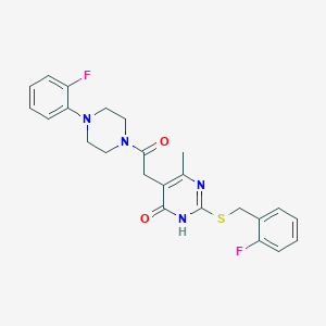 molecular formula C24H24F2N4O2S B2960707 2-((2-fluorobenzyl)thio)-5-(2-(4-(2-fluorophenyl)piperazin-1-yl)-2-oxoethyl)-6-methylpyrimidin-4(3H)-one CAS No. 1105245-36-0