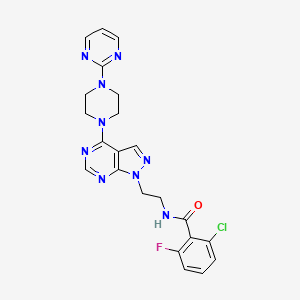 molecular formula C22H21ClFN9O B2960725 2-氯-6-氟-N-(2-(4-(4-(嘧啶-2-基)哌嗪-1-基)-1H-吡唑并[3,4-d]嘧啶-1-基)乙基)苯甲酰胺 CAS No. 1021094-42-7