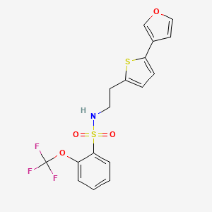 molecular formula C17H14F3NO4S2 B2960727 N-(2-(5-(furan-3-yl)thiophen-2-yl)ethyl)-2-(trifluoromethoxy)benzenesulfonamide CAS No. 2034567-10-5
