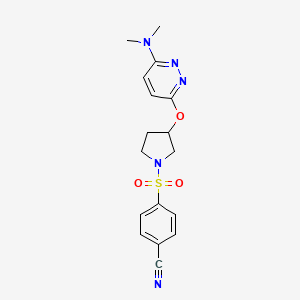 molecular formula C17H19N5O3S B2960755 4-((3-((6-(Dimethylamino)pyridazin-3-yl)oxy)pyrrolidin-1-yl)sulfonyl)benzonitrile CAS No. 2034483-88-8