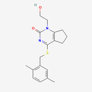 molecular formula C18H22N2O2S B2960783 4-((2,5-dimethylbenzyl)thio)-1-(2-hydroxyethyl)-6,7-dihydro-1H-cyclopenta[d]pyrimidin-2(5H)-one CAS No. 920352-57-4