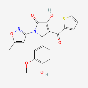 molecular formula C20H16N2O6S B2960793 3-羟基-5-(4-羟基-3-甲氧基苯基)-1-(5-甲基异恶唑-3-基)-4-(噻吩-2-羰基)-1H-吡咯-2(5H)-酮 CAS No. 618873-15-7