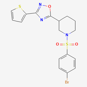 molecular formula C17H16BrN3O3S2 B2960795 5-[1-(4-Bromophenyl)sulfonylpiperidin-3-yl]-3-thiophen-2-yl-1,2,4-oxadiazole CAS No. 837414-22-9