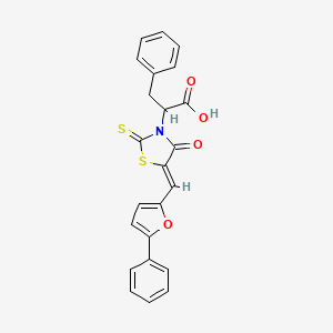 B2960820 (Z)-2-(4-oxo-5-((5-phenylfuran-2-yl)methylene)-2-thioxothiazolidin-3-yl)-3-phenylpropanoic acid CAS No. 875302-85-5