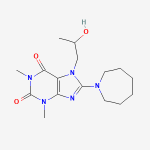 molecular formula C16H25N5O3 B2960821 8-(氮杂环戊-1-基)-7-(2-羟丙基)-1,3-二甲基嘌呤-2,6-二酮 CAS No. 878451-91-3