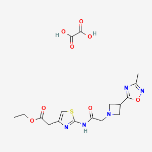 molecular formula C17H21N5O8S B2960848 草酸乙酯 2-(2-(2-(3-(3-甲基-1,2,4-恶二唑-5-基)氮杂环丁-1-基)乙酰氨基)噻唑-4-基)乙酸酯 CAS No. 1351620-67-1