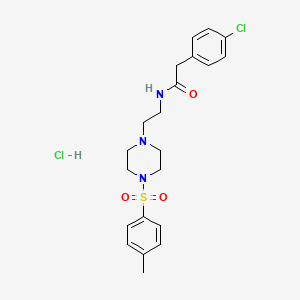 molecular formula C21H27Cl2N3O3S B2960849 2-(4-chlorophenyl)-N-(2-(4-tosylpiperazin-1-yl)ethyl)acetamide hydrochloride CAS No. 1215589-43-7