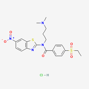 molecular formula C21H25ClN4O5S2 B2960852 盐酸N-(3-(二甲氨基)丙基)-4-(乙基磺酰基)-N-(6-硝基苯并[d]噻唑-2-基)苯甲酰胺 CAS No. 1215500-47-2