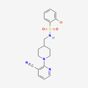 molecular formula C18H19BrN4O2S B2960855 2-bromo-N-((1-(3-cyanopyridin-2-yl)piperidin-4-yl)methyl)benzenesulfonamide CAS No. 1797284-94-6