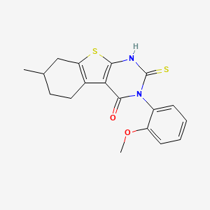 molecular formula C18H18N2O2S2 B2960856 4-(2-Methoxyphenyl)-11-methyl-5-sulfanyl-8-thia-4,6-diazatricyclo[7.4.0.0,2,7]trideca-1(9),2(7),5-trien-3-one CAS No. 885524-63-0