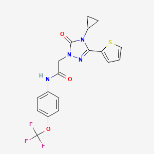 molecular formula C18H15F3N4O3S B2960857 2-(4-环丙基-5-氧代-3-(噻吩-2-基)-4,5-二氢-1H-1,2,4-三唑-1-基)-N-(4-(三氟甲氧基)苯基)乙酰胺 CAS No. 1428380-16-8