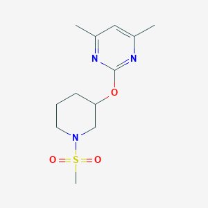 molecular formula C12H19N3O3S B2960872 4,6-Dimethyl-2-((1-(methylsulfonyl)piperidin-3-yl)oxy)pyrimidine CAS No. 2097921-70-3