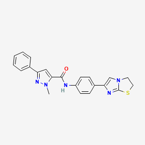 molecular formula C22H19N5OS B2960879 N-(4-(2,3-dihydroimidazo[2,1-b]thiazol-6-yl)phenyl)-1-methyl-3-phenyl-1H-pyrazole-5-carboxamide CAS No. 1211734-17-6