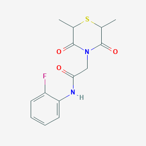 molecular formula C14H15FN2O3S B2960888 2-(2,6-dimethyl-3,5-dioxothiomorpholin-4-yl)-N-(2-fluorophenyl)acetamide CAS No. 868215-26-3
