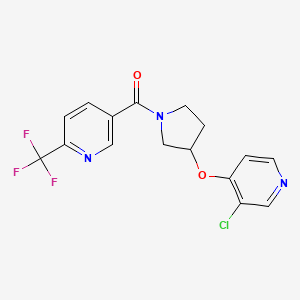 molecular formula C16H13ClF3N3O2 B2960910 (3-((3-Chloropyridin-4-yl)oxy)pyrrolidin-1-yl)(6-(trifluoromethyl)pyridin-3-yl)methanone CAS No. 2034432-63-6