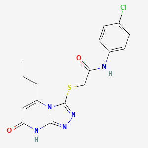 molecular formula C16H16ClN5O2S B2960932 N-(4-chlorophenyl)-2-((7-oxo-5-propyl-7,8-dihydro-[1,2,4]triazolo[4,3-a]pyrimidin-3-yl)thio)acetamide CAS No. 891126-27-5