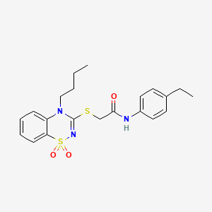 molecular formula C21H25N3O3S2 B2960942 2-((4-butyl-1,1-dioxido-4H-benzo[e][1,2,4]thiadiazin-3-yl)thio)-N-(4-ethylphenyl)acetamide CAS No. 893789-98-5