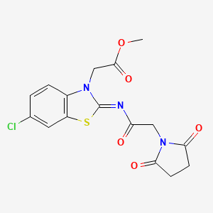 molecular formula C16H14ClN3O5S B2960943 2-[6-氯-2-[2-(2,5-二氧代吡咯烷-1-基)乙酰]亚氨基]-1,3-苯并噻唑-3-基]乙酸甲酯 CAS No. 941917-29-9