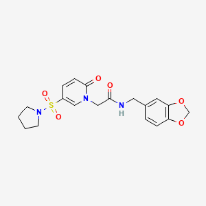 molecular formula C19H21N3O6S B2960945 N-(1,3-benzodioxol-5-ylmethyl)-2-(2-oxo-5-pyrrolidin-1-ylsulfonylpyridin-1-yl)acetamide CAS No. 923705-16-2