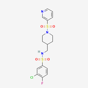 molecular formula C17H19ClFN3O4S2 B2960954 3-chloro-4-fluoro-N-((1-(pyridin-3-ylsulfonyl)piperidin-4-yl)methyl)benzenesulfonamide CAS No. 1428379-49-0