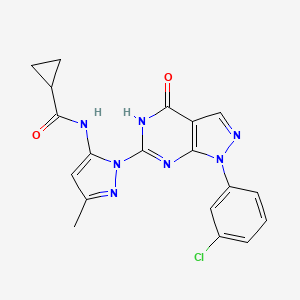 molecular formula C19H16ClN7O2 B2960967 N-(1-(1-(3-chlorophenyl)-4-oxo-4,5-dihydro-1H-pyrazolo[3,4-d]pyrimidin-6-yl)-3-methyl-1H-pyrazol-5-yl)cyclopropanecarboxamide CAS No. 1171481-04-1