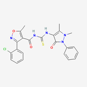 3-(2-chlorophenyl)-N-((1,5-dimethyl-3-oxo-2-phenyl-2,3-dihydro-1H-pyrazol-4-yl)carbamothioyl)-5-methylisoxazole-4-carboxamide