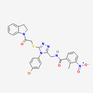 molecular formula C27H23BrN6O4S B2960971 N-((4-(4-溴苯基)-5-((2-(吲哚-1-基)-2-氧代乙基)硫)-4H-1,2,4-三唑-3-基)甲基)-2-甲基-3-硝基苯甲酰胺 CAS No. 393872-76-9