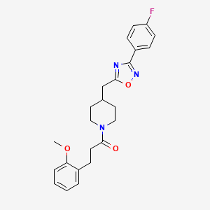 molecular formula C24H26FN3O3 B2960975 4-{[3-(4-Fluorophenyl)-1,2,4-oxadiazol-5-yl]methyl}-1-[3-(2-methoxyphenyl)propanoyl]piperidine CAS No. 1775302-69-6