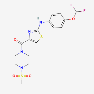molecular formula C16H18F2N4O4S2 B2960991 (2-((4-(Difluoromethoxy)phenyl)amino)thiazol-4-yl)(4-(methylsulfonyl)piperazin-1-yl)methanone CAS No. 1105230-24-7