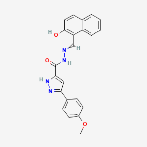 molecular formula C22H18N4O3 B2960993 N'-((2-hydroxynaphthalen-1-yl)methylene)-3-(4-methoxyphenyl)-1H-pyrazole-5-carbohydrazide CAS No. 1048922-54-8