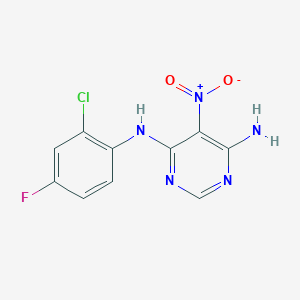 molecular formula C10H7ClFN5O2 B2960997 N4-(2-氯-4-氟苯基)-5-硝基嘧啶-4,6-二胺 CAS No. 450345-32-1