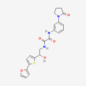 molecular formula C22H21N3O5S B2961006 N-{2-[5-(furan-2-yl)thiophen-2-yl]-2-hydroxyethyl}-N'-[3-(2-oxopyrrolidin-1-yl)phenyl]ethanediamide CAS No. 2319719-83-8