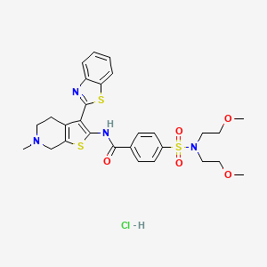 molecular formula C28H33ClN4O5S3 B2961021 N-(3-(benzo[d]thiazol-2-yl)-6-methyl-4,5,6,7-tetrahydrothieno[2,3-c]pyridin-2-yl)-4-(N,N-bis(2-methoxyethyl)sulfamoyl)benzamide hydrochloride CAS No. 1216876-02-6