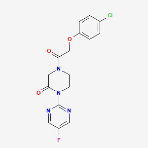 molecular formula C16H14ClFN4O3 B2961038 4-[2-(4-Chlorophenoxy)acetyl]-1-(5-fluoropyrimidin-2-yl)piperazin-2-one CAS No. 2319717-76-3
