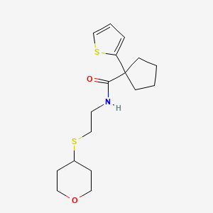 molecular formula C17H25NO2S2 B2961043 N-(2-((tetrahydro-2H-pyran-4-yl)thio)ethyl)-1-(thiophen-2-yl)cyclopentanecarboxamide CAS No. 2034525-04-5