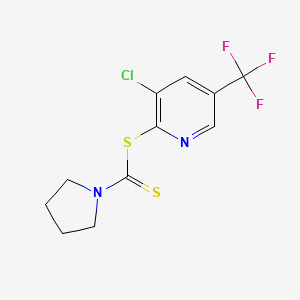 molecular formula C11H10ClF3N2S2 B2961048 (3-Chloro-5-(trifluoromethyl)(2-pyridylthio))pyrrolidinylmethane-1-thione CAS No. 1024081-64-8