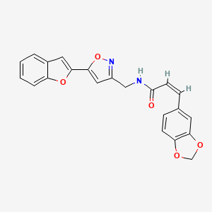 molecular formula C22H16N2O5 B2961074 (Z)-3-(benzo[d][1,3]dioxol-5-yl)-N-((5-(benzofuran-2-yl)isoxazol-3-yl)methyl)acrylamide CAS No. 1105242-30-5