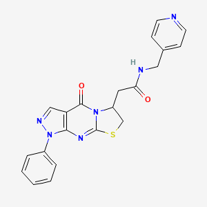 molecular formula C21H18N6O2S B2961080 2-(4-oxo-1-phenyl-1,4,6,7-tetrahydropyrazolo[3,4-d]thiazolo[3,2-a]pyrimidin-6-yl)-N-(pyridin-4-ylmethyl)acetamide CAS No. 946255-98-7