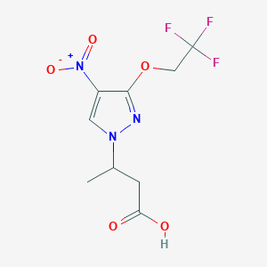 molecular formula C9H10F3N3O5 B2961081 3-[4-nitro-3-(2,2,2-trifluoroethoxy)-1H-pyrazol-1-yl]butanoic acid CAS No. 1855952-44-1