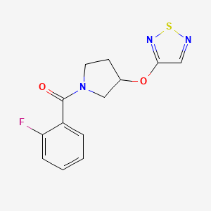 molecular formula C13H12FN3O2S B2961091 3-{[1-(2-氟苯甲酰基)吡咯烷-3-基]氧基}-1,2,5-噻二唑 CAS No. 2097888-35-0
