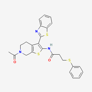 molecular formula C25H23N3O2S3 B2961096 N-(6-乙酰基-3-(苯并[d]噻唑-2-基)-4,5,6,7-四氢噻吩并[2,3-c]吡啶-2-基)-3-(苯硫基)丙酰胺 CAS No. 864859-84-7