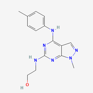 molecular formula C15H18N6O B2961103 2-({1-methyl-4-[(4-methylphenyl)amino]-1H-pyrazolo[3,4-d]pyrimidin-6-yl}amino)ethanol CAS No. 894194-56-0