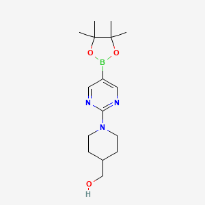 molecular formula C16H26BN3O3 B2961105 (1-(5-(4,4,5,5-Tetramethyl-1,3,2-dioxaborolan-2-yl)pyrimidin-2-yl)piperidin-4-yl)methanol CAS No. 1202805-30-8