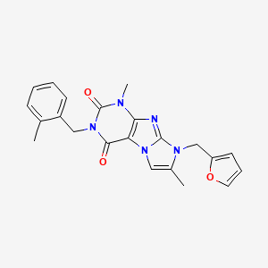 molecular formula C22H21N5O3 B2961106 8-(furan-2-ylmethyl)-1,7-dimethyl-3-(2-methylbenzyl)-1H-imidazo[2,1-f]purine-2,4(3H,8H)-dione CAS No. 887454-62-8