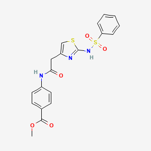 molecular formula C19H17N3O5S2 B2961128 4-[({(2Z)-2-[(苯磺酰)亚氨基]-2,3-二氢-1,3-噻唑-4-基}乙酰)氨基]苯甲酸甲酯 CAS No. 922026-02-6